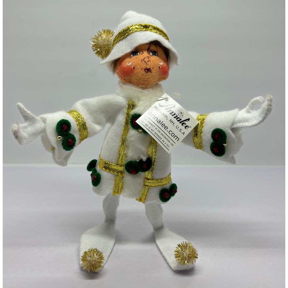 Annalee 9” White Elegant Christmas Elf 2008 New With Tags Pixie Posable